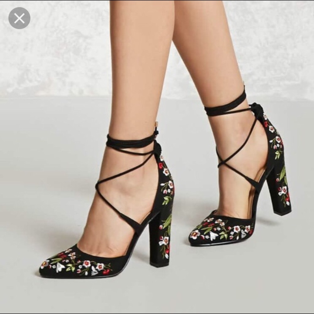 Floral lace-up heels